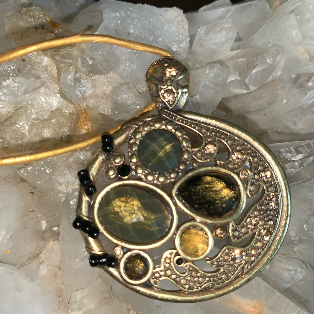 BOLD BOHO 2” pendant with gold cord!
